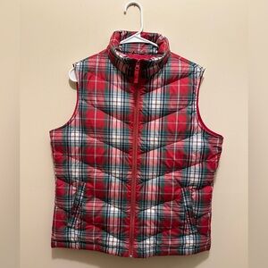 Lands' End Plaid Down Puffer Vest Women’s Size Medium Red, White, Green, Navy